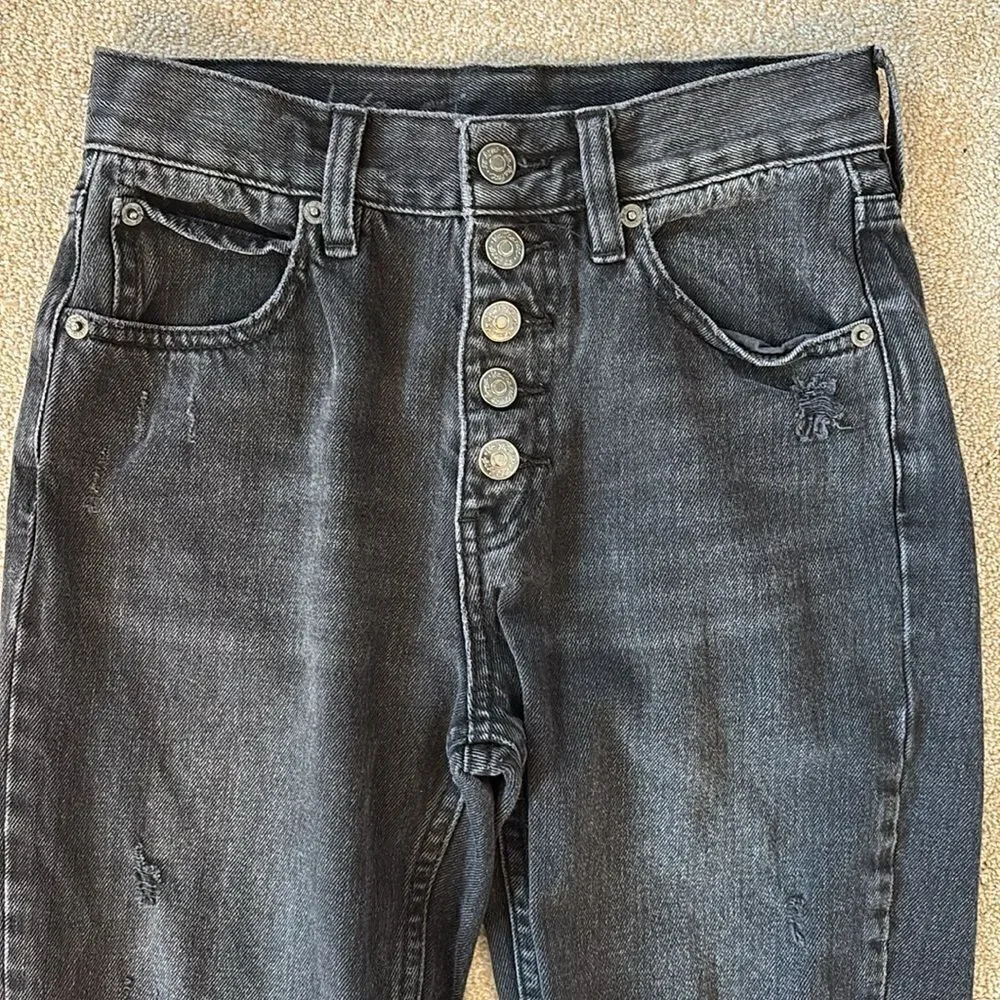We The Free Black Button Fly High Rise Distressed Raw Hem Jeans Siz 24